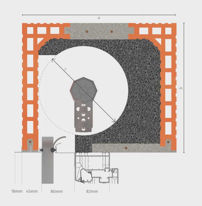 Schnittzeichnung Rollladenkasten Sonderhöhe