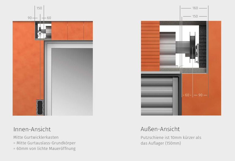 Schnittzeichnung Bemassung Gurtauslass Gurtwickler