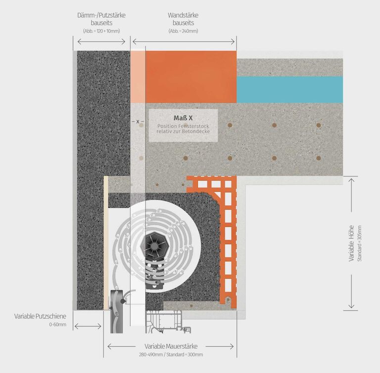 Schnittzeichnung Einbausituation im Wärmedammverbundsystem
